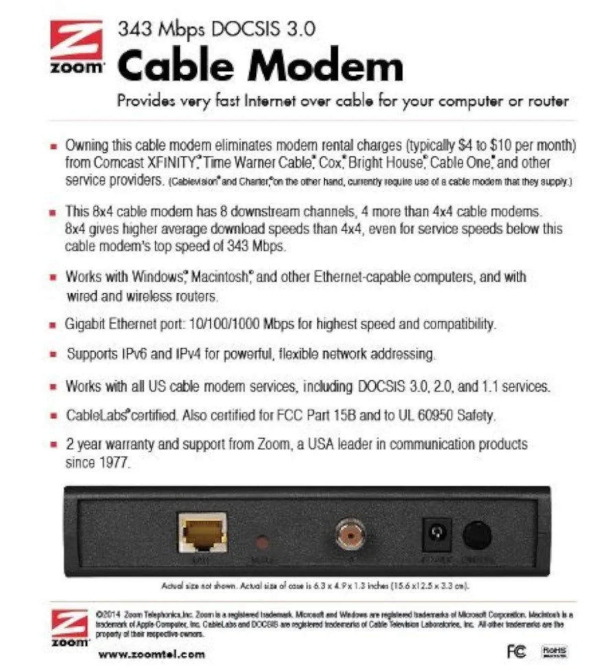 Zoom 5341J - Cable modem - Gigabit Ethernet - 343 Mbps Zoom 5341J - Cable modem - Gigabit Ethernet - 343 Mbps